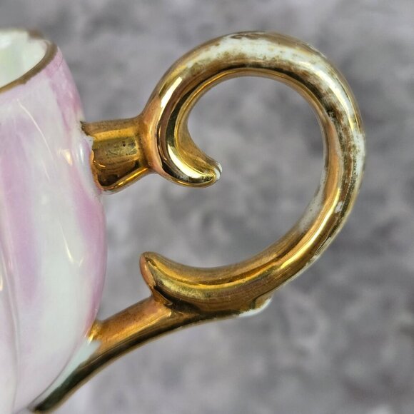Vintage Royal Halsey Pink Lusterware Cup & Saucer Gold Accents Fluted Body - Picture 13 of 16